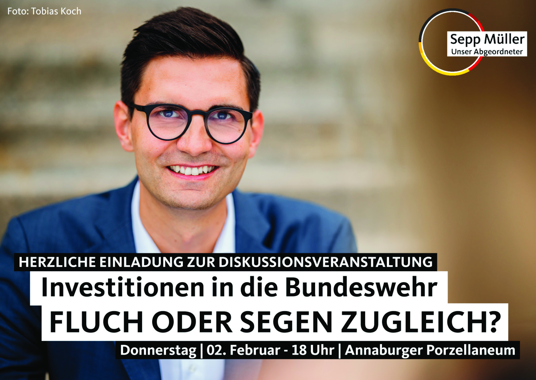 Flyer Podiumsdiskussion mit Sepp Müller